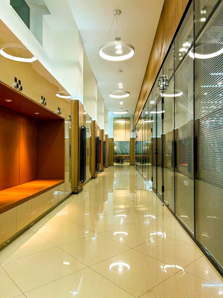 Event hall hallway with seating
